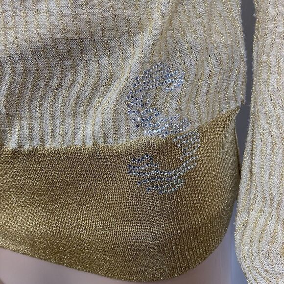 Societa Gold Color Metallic Threads Beaded Tank Top With Cardigan - Picture 2 of 12